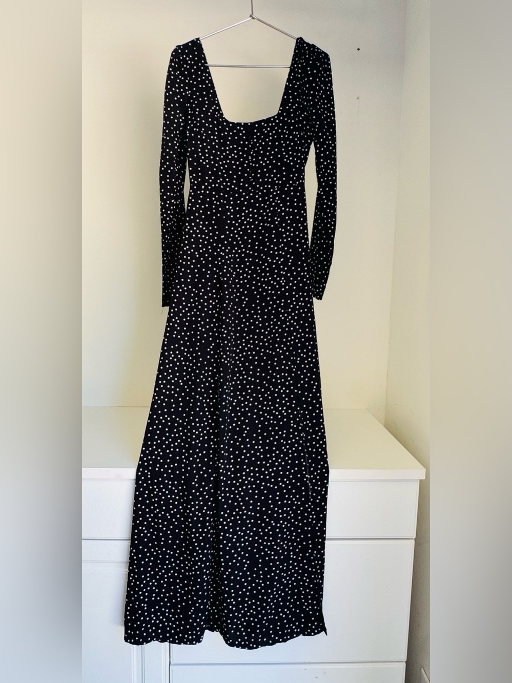 Nasty Gal Black and White Polka Dot Long Sleeve Maxi Dress